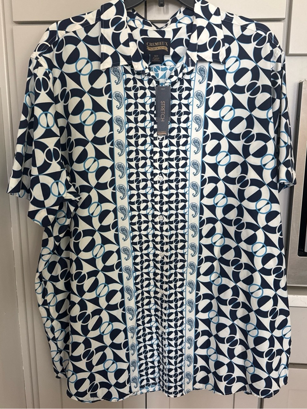 Cremieux Shirt Mens 3XT Tall Blue White Paisley Short Sleeve Button NWT